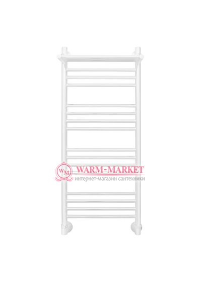 Mini P 1000х400 - узкий полотенцесушитель с полкой из нержавеющей стали 400 мм. шириной, белый.