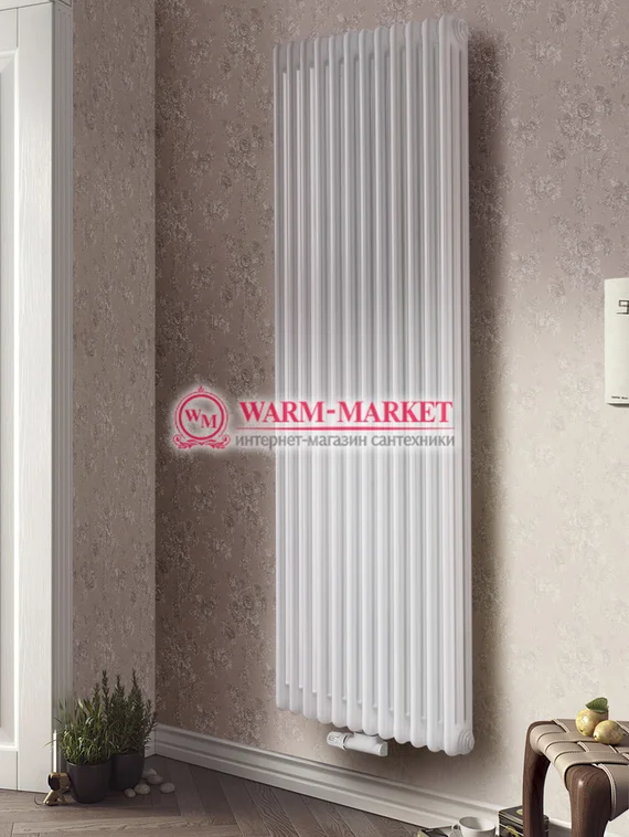 Вертикальный трубчатый радиатор Purmo Delta Lazerline 3180-12 секций, трехтрубный с нижним центральным подключением.