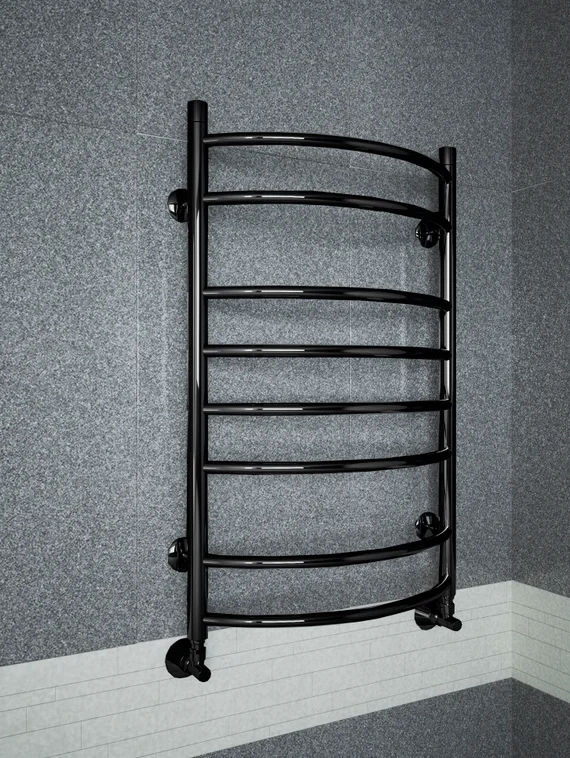 Forma Black - черный полотенцесушитель шириной 400 мм, выпуклый вперед