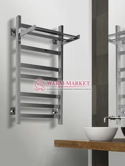 Quadro V 30+ электрический полотенцесушитель из квадратного и прямоугольного профиля с полкой