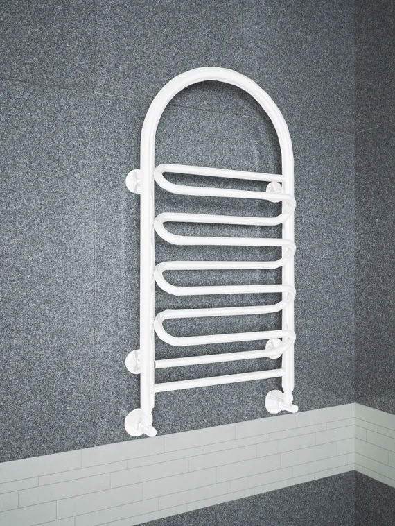 Liana White - белый полотенцесушитель с изогнутой перекладиной