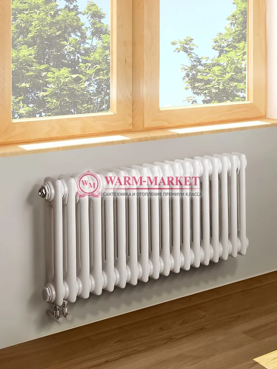 Трубчатый радиатор Purmo Delta 2057-18 секций, двухтрубный с нижним правым/левым подключением.