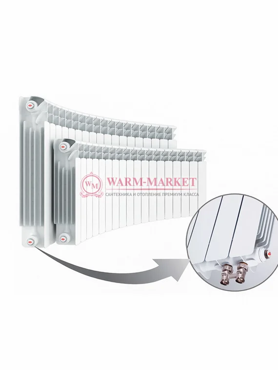 Rifar Alum Flex V 350 - алюминиевый радиусный радиатор с нижним подключением