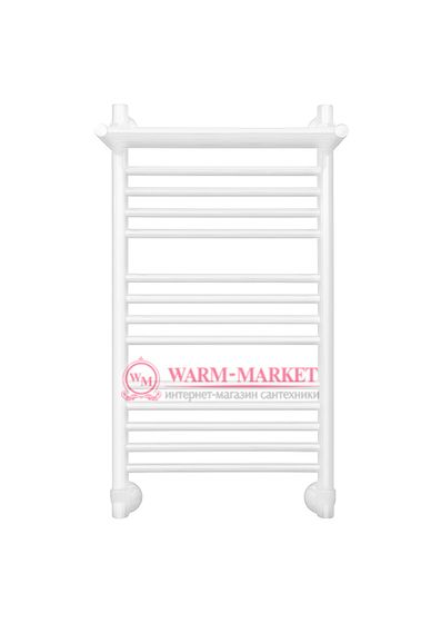 Mini P 800х400 - узкий полотенцесушитель с полкой из нержавеющей стали 400 мм. шириной, белый.