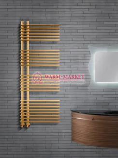 Astra Gold-золотой полотенцесушитель с перекладинами внахлест.