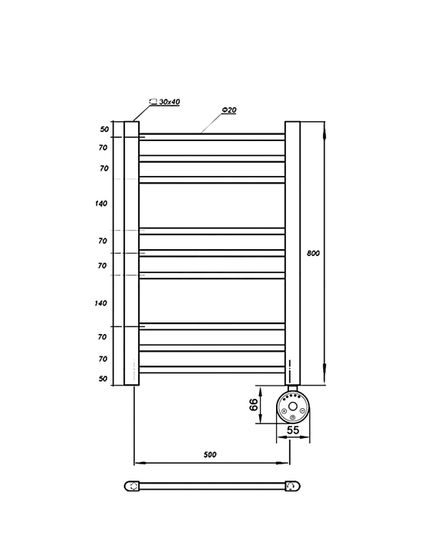 Полотенцесушитель электрический Solent Bedoll SR-011 800х500 П9 черный