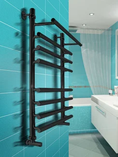 Sofia A Black - черный полотенцесушитель с выдвинутыми вперед верхними перекладинами