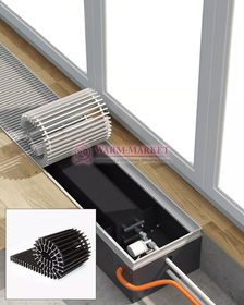 Конвектор внутрипольный Helios Therm Double Alpha (CIAD) без вентилятора глубиной 180мм с алюминиевой решеткой черного цвета