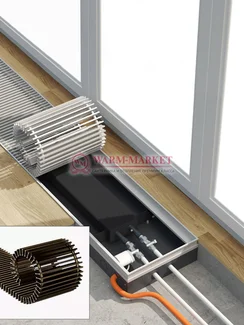 Конвектор внутрипольный Helios Therm Alpha (CIA) без вентилятора глубиной 80мм с алюминиевой решеткой цвета шампань