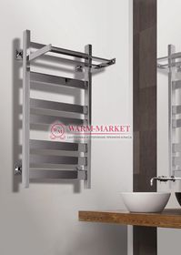 Ростела Quadro V 50+ полотенцесушитель из квадратного и прямоугольного профиля с полкой  цвета хром