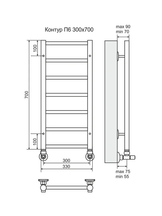 Контур П6-1 - электрический полотенцесушитель, белый
