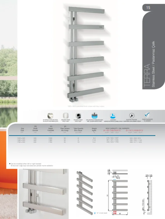 Terra Mat-дизайнерский полотенцесушитель из матовой полированной нержавеющей стали