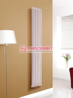 Вертикальный трубчатый радиатор Purmo Delta Lazerline 2180-6 секций, двухтрубный с нижним правым/левым подключением.