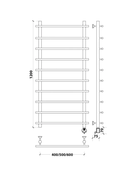Электрический полотенцесушитель Secado Турин 1 СП из нержавеющей стали
