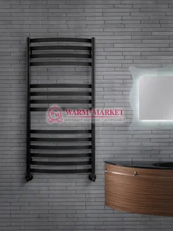 Aviel Black - черный полотенцесушитель с прямоугольными горизонталями, выгнутый