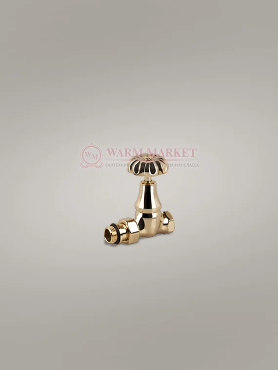 Прямой клапан "ретро" для подключения чугунного радиатора 1/2", золото