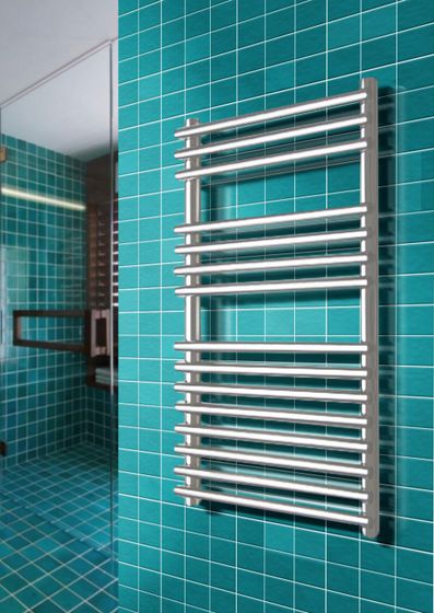 Leona - дизайн полотенцесушитель с круглыми перекладинами внахлест белого цвета