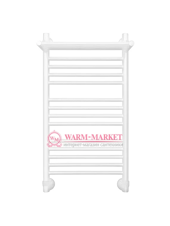 Mini P 800х400 - узкий белый электрический полотенцесушитель с полкой из нержавеющей стали 400 мм шириной