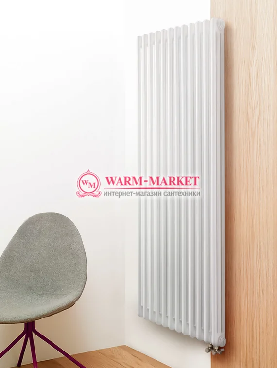 Вертикальный трубчатый радиатор Purmo Delta Lazerline 3180-12 секций, трехтрубный с нижним правым/левым подключением.