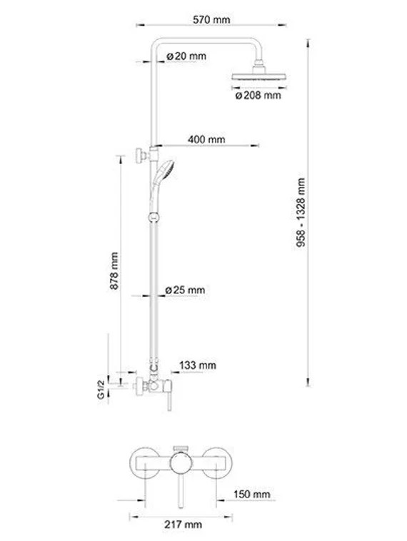 Душевой комплект со смесителем черный A12202-Bl