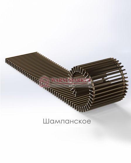 Конвектор внутрипольный Helios Therm Double Air (CIADA) с вентилятором глубиной 135мм с алюминиевой решеткой цвета шампань
