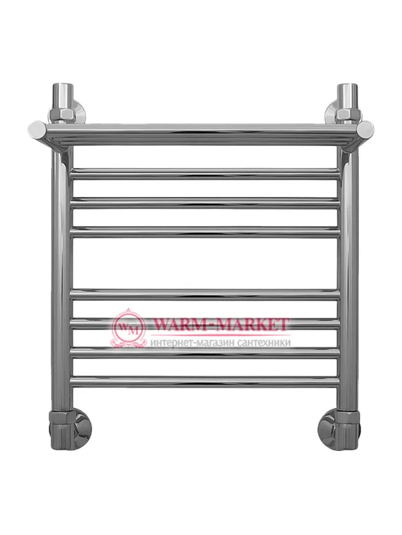 Mini P 500х400 - узкий водяной полотенцесушитель с полкой из нержавеющей стали 400 мм шириной, хром.