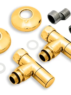 Вентиль округлый регулировочный прямой цвета золота.