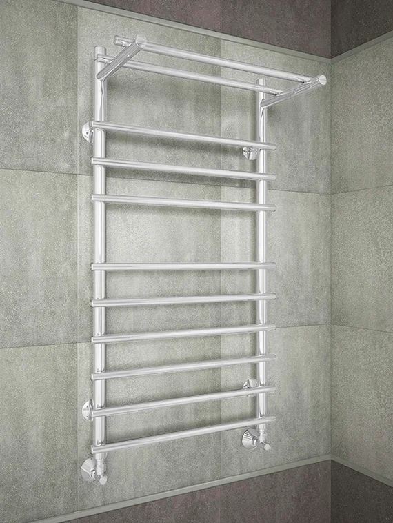 Vatra P - электрический полотенцесушитель белого цвета с греющей полкой.