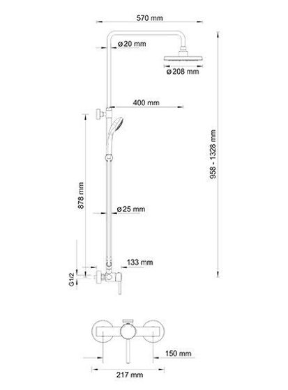 Душевой комплект со смесителем черный A12202-Bl
