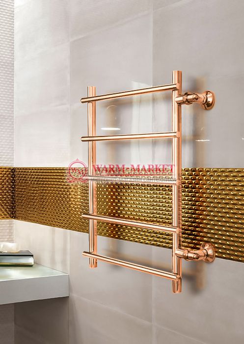 Quinta bronz  - бронзовый полотенцесушитель с перекладинами внахлест, боковое подключение | Фото