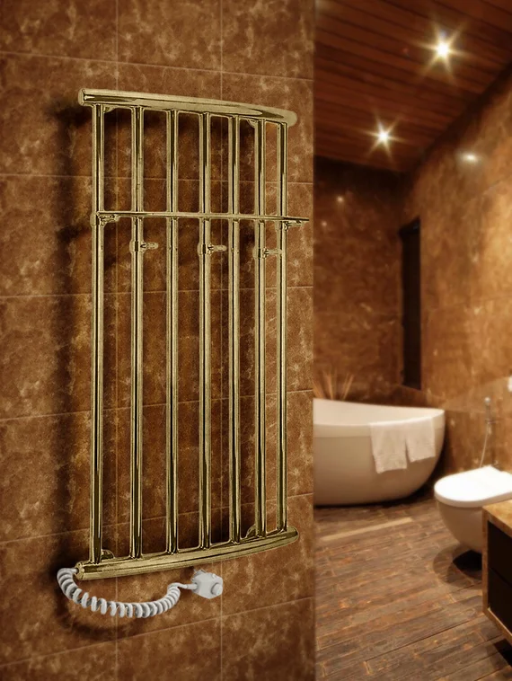 Laris Bronze - бронзовый электрический полотенцесушитель с крючками и полочкой