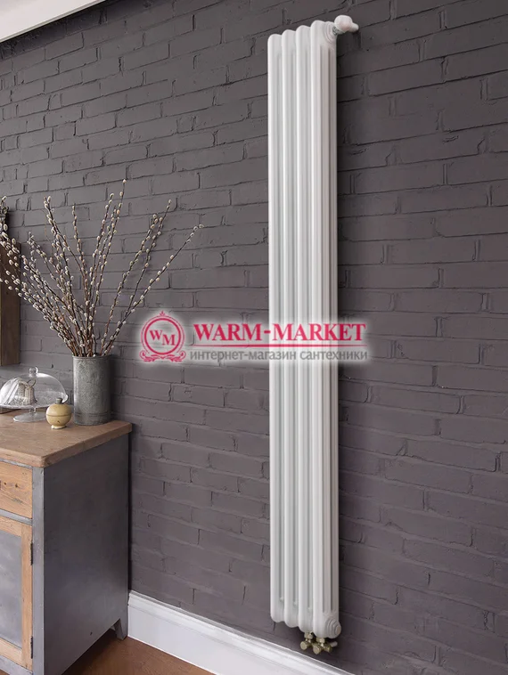 Вертикальный трубчатый радиатор Purmo Delta Lazerline 3180-4 секции, трехтрубный нижнее правое/левое подключение с вентилем