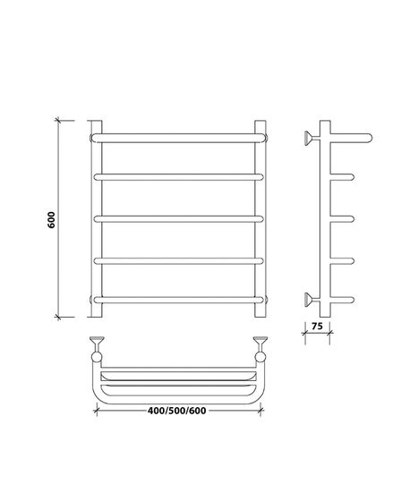 Водяной полотенцесушитель Secado Мерида 1 СП из нержавеющей стали