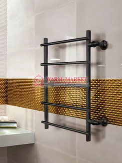 Quinta black  - черный полотенцесушитель с перекладинами внахлест, боковое подключение