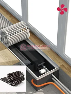 Конвектор внутрипольный Helios Therm Double Air (CIADA) с вентилятором глубиной 180мм с алюминиевой решеткой шоколадного цвета