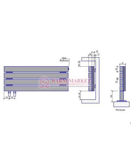 Steel V 50х30 3000 - вертикальный трубчатый дизайн-радиатор, 2 секции