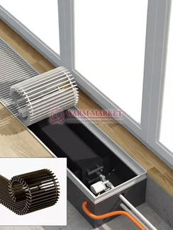 Конвектор внутрипольный Helios Therm Double Alpha (CIAD) без вентилятора глубиной 180мм с алюминиевой решеткой цвета шампань