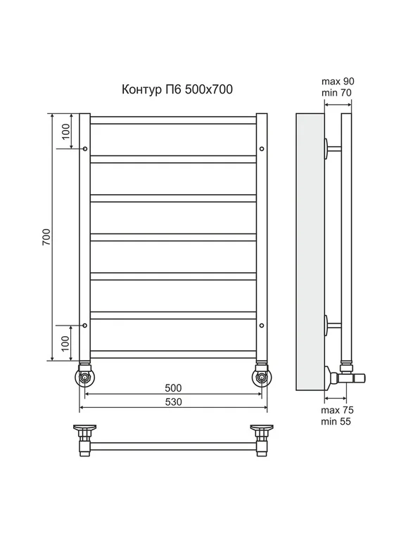 Контур П6-3 - электрический полотенцесушитель, цвет бронза