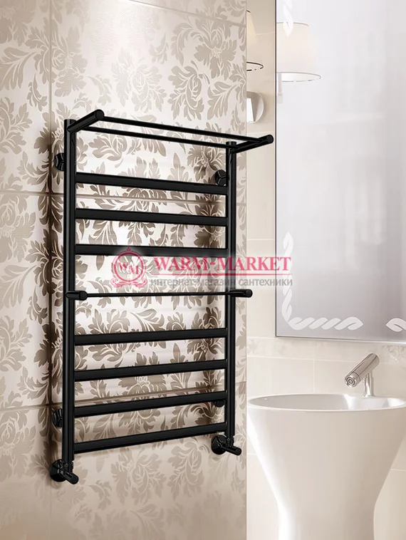 Hendriks-водяной полотенцесушитель с двумя полками, нижнее подключение цвет черный