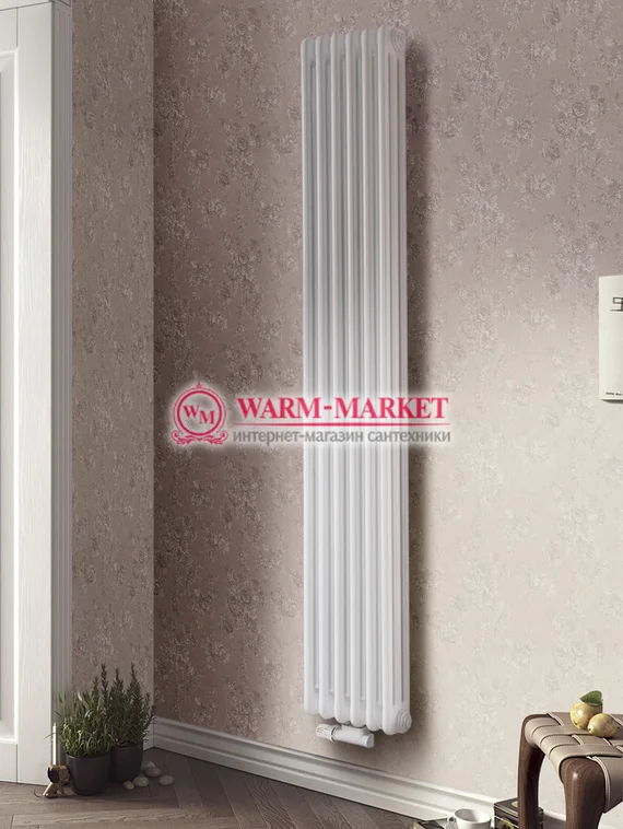 Вертикальный трубчатый радиатор Purmo Delta Lazerline 3180-6 секций, трехтрубный с нижним центральным подключением.