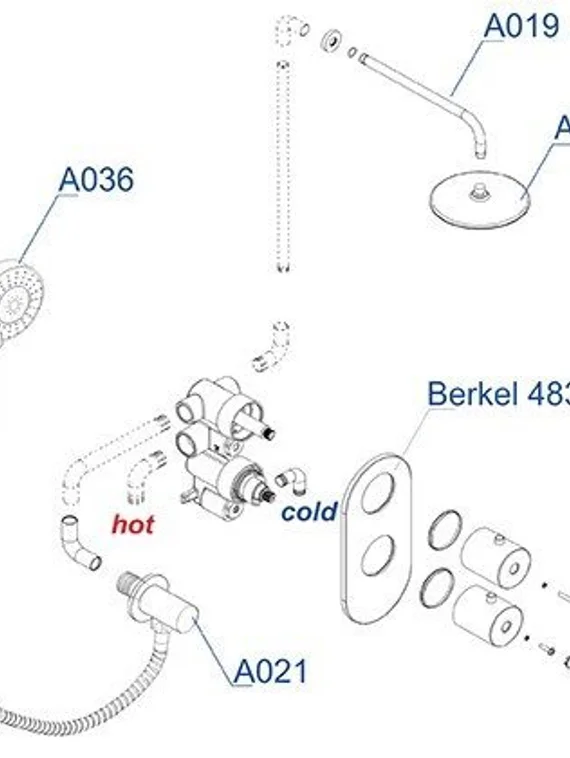Встраиваемый комплект для душа с верхней душевой насадкой и лейкой черный А16028-Bl Thermo