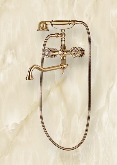 Бронзовый смеситель для ванны с душем в ретро стиле с длинным изливом