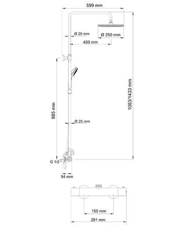 Душевой комплект с термостатическим смесителем черный A13302-Bl Thermo
