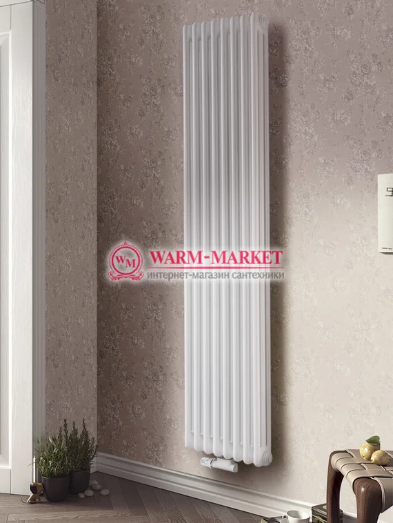 Вертикальный трубчатый радиатор Purmo Delta Lazerline 3180-8 секций, трехтрубный с нижним центральным подключением.