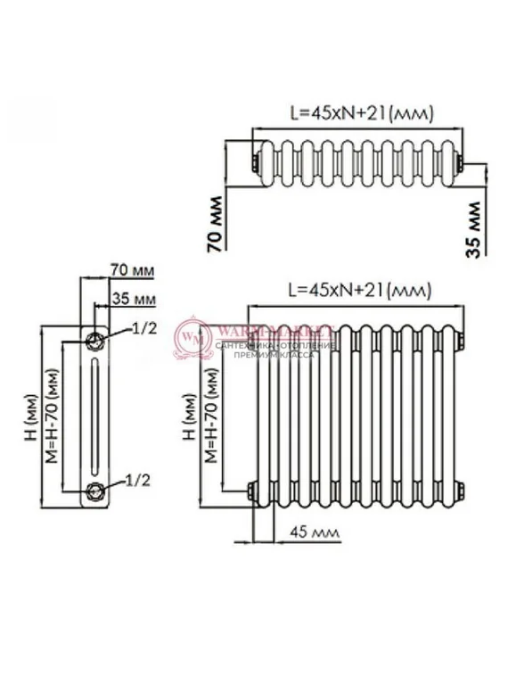 Вертикальный трубчатый радиатор Solira 2160 N24 нижнее проходное подключение, серебристо-серый (RAL 9007)