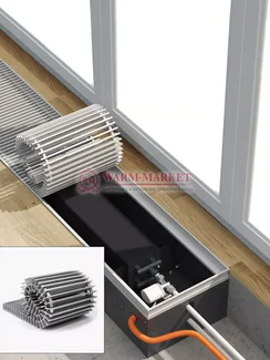 Конвектор внутрипольный Helios Therm Double Alpha (CIAD) без вентилятора глубиной 130мм с алюминиевой решеткой серебряного цвета