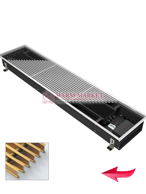 Конвектор внутрипольный Varmann Ntherm без вентилятора c алюминиевой решеткой цвета латуни