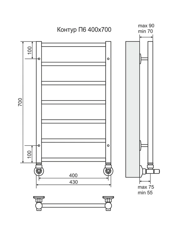 Контур П6-2 - электрический полотенцесушитель