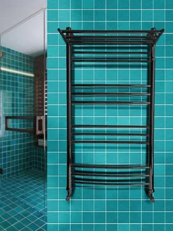 Kombi P Black - черный классический полотенцесушитель с греющий прямой полкой