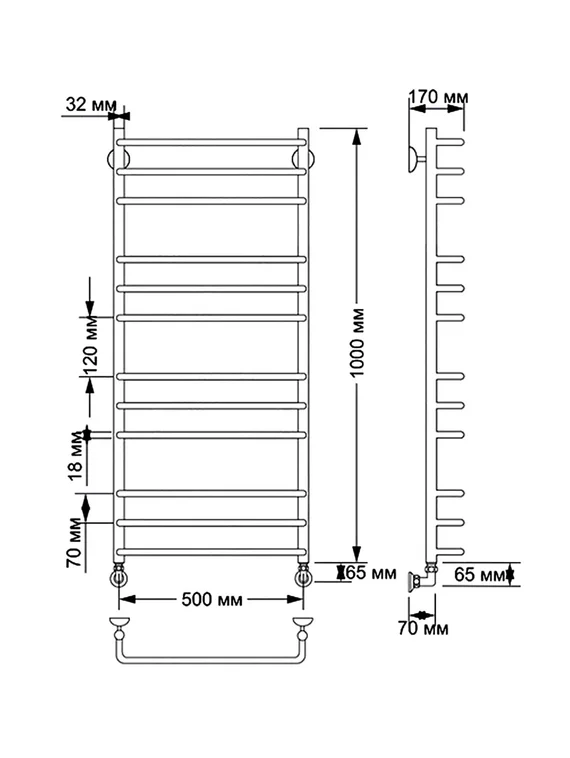 Водяной полотенцесушитель Secado Мерида 3 из латуни